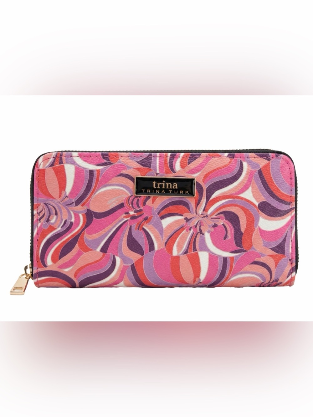 Trina Turk Pink Purple Floral Zip Long Wallet NWOT